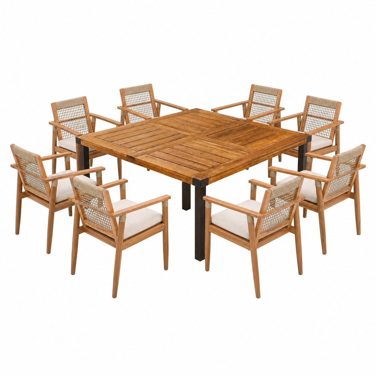 9-Piece Acacia Wood Outdoor Dining Set with 64 Inch Table