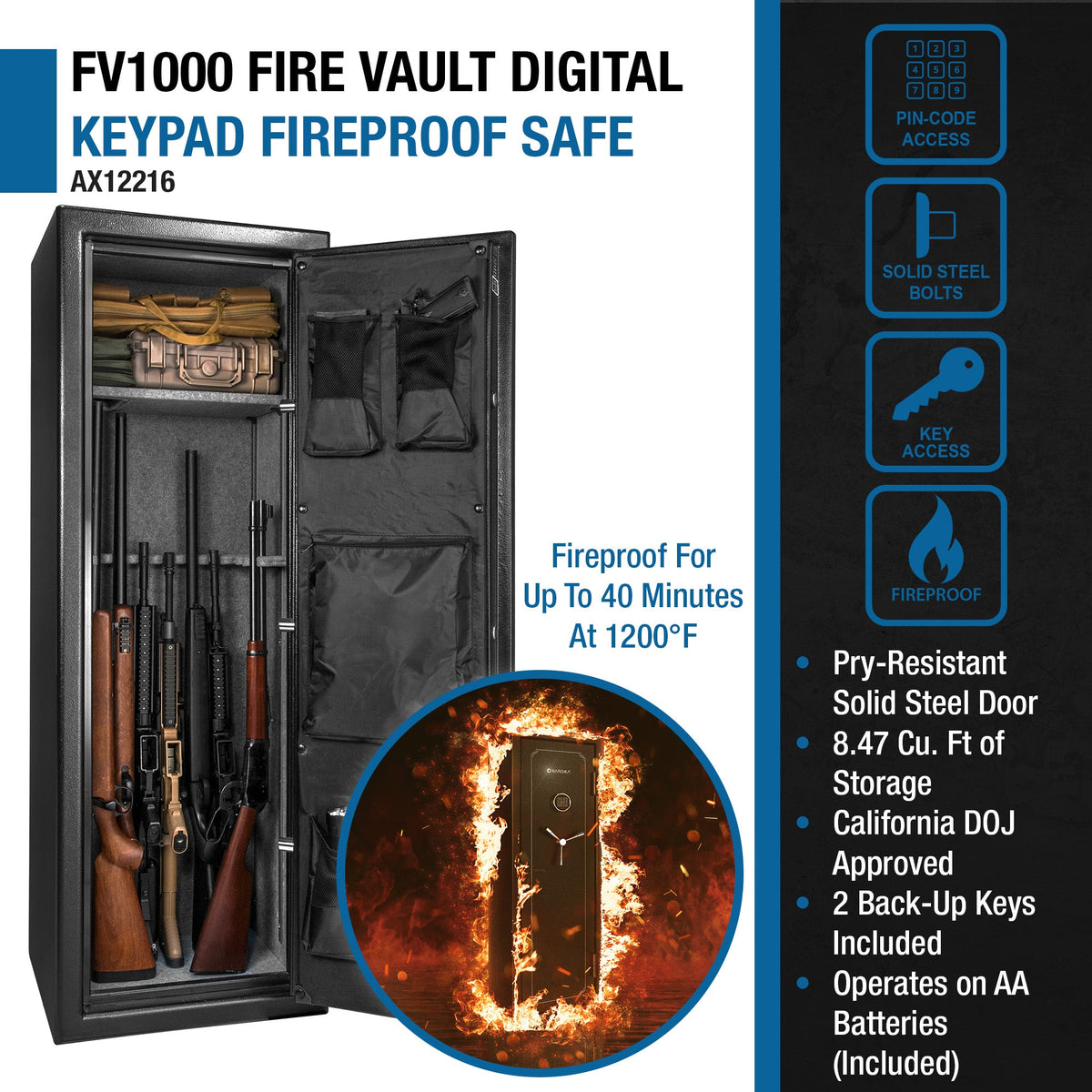 Tall Fireproof Safe Vault – 8.47 Cu Ft, Electronic Keypad