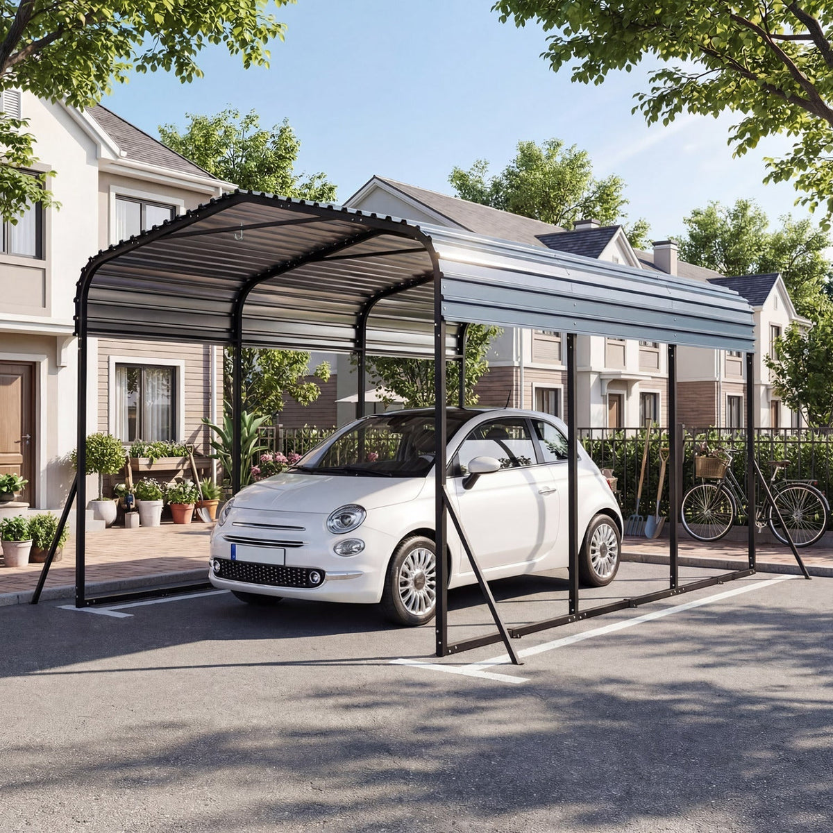 10x14.5 Ft Heavy-Duty Galvanized Steel Carport with Leak-Proof Roof