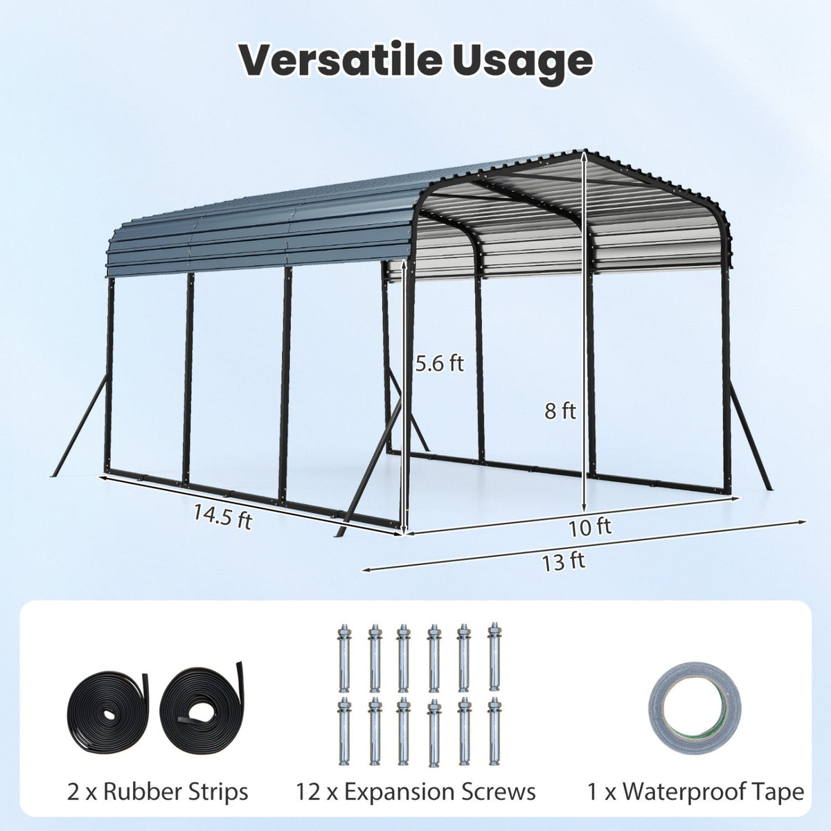 10x14.5 Ft Heavy-Duty Galvanized Steel Carport with Leak-Proof Roof