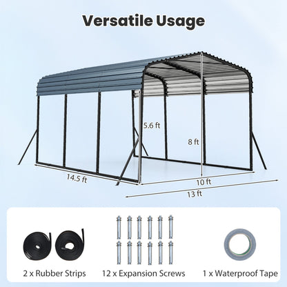 10x14.5 Ft Heavy-Duty Galvanized Steel Carport with Leak-Proof Roof