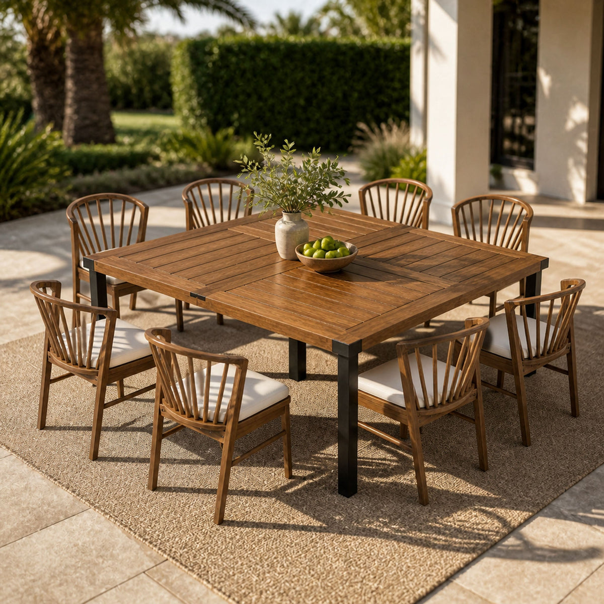 9-Piece Acacia Wood Outdoor Dining Set with 64 Inch Table
