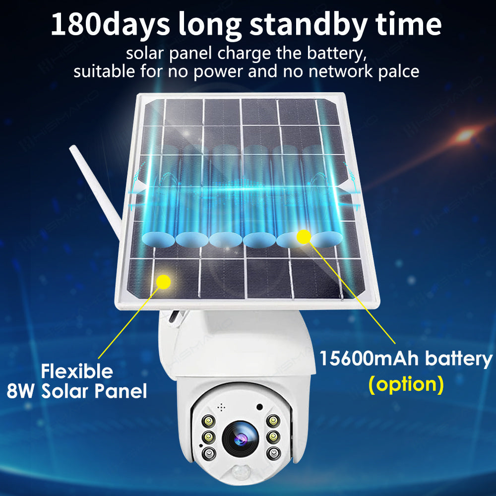 4G LTE Solar-Powered PTZ Wireless Security Camera with 360° Color Night Vision