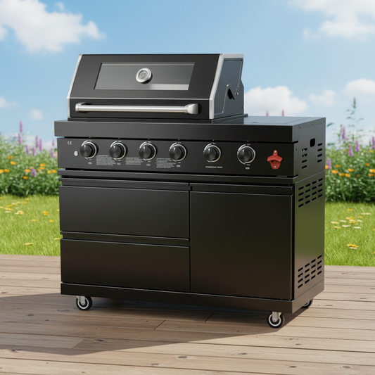 46" Outdoor Kitchen Island Gas Grill – 4 Main Burners + Side Burner, Black 304 Stainless Steel (LPG/NG)