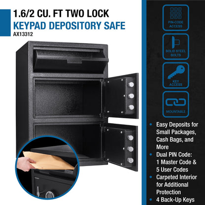Digital Keypad Depository Safe – 1.62 Cu Ft, 3 Deadbolts