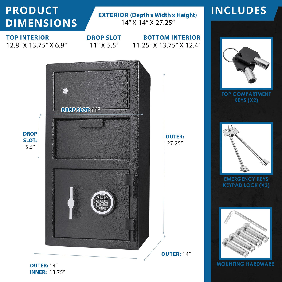 Barska AX13310 Locker Depository Safe – 0.72/0.78 Cu Ft, Digital Keypad