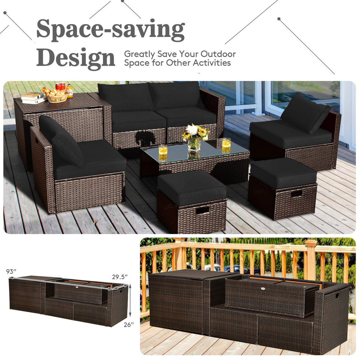 8-Piece Patio Rattan Furniture Set with Storage Box and Cover