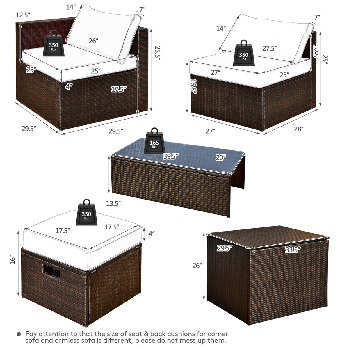 8-Piece Patio Rattan Furniture Set with Storage Box and Cover