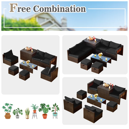 8-Piece Patio Rattan Furniture Set with Storage Box and Cover