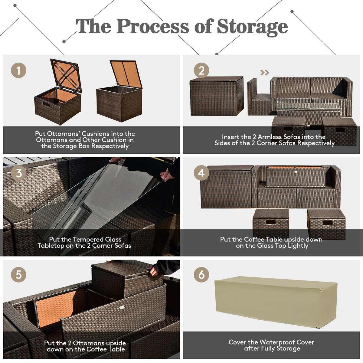 8-Piece Patio Rattan Furniture Set with Storage Box and Cover