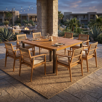9-Piece Acacia Wood Outdoor Dining Set with 64 Inch Table