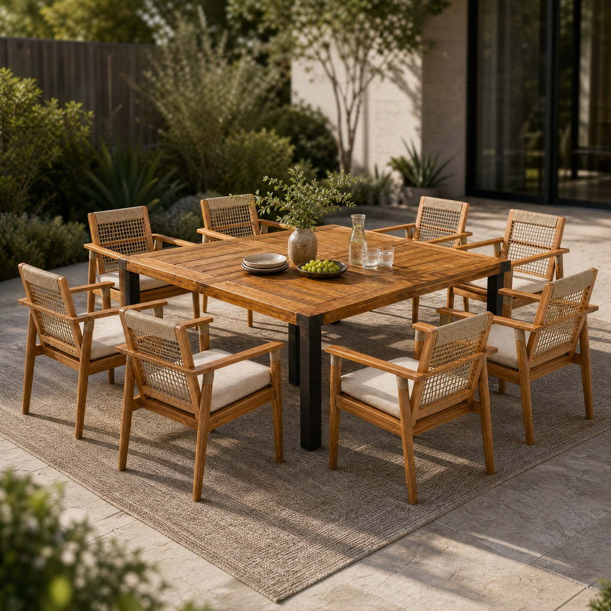 9-Piece Acacia Wood Outdoor Dining Set with 64 Inch Table