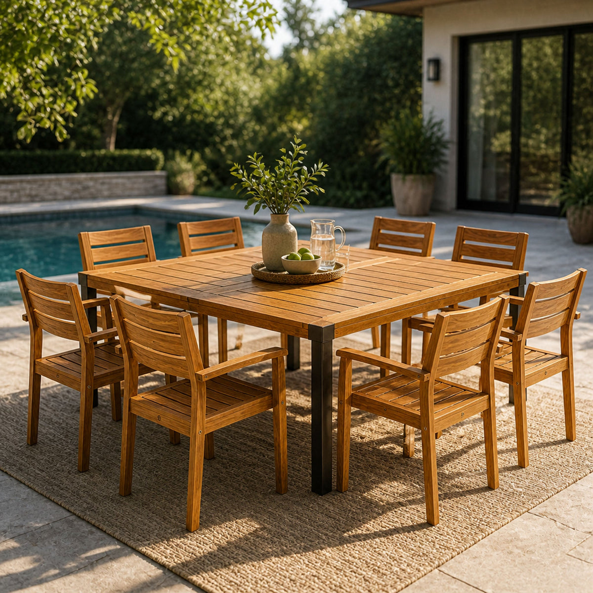 9-Piece Acacia Wood Outdoor Dining Set with 64 Inch Table
