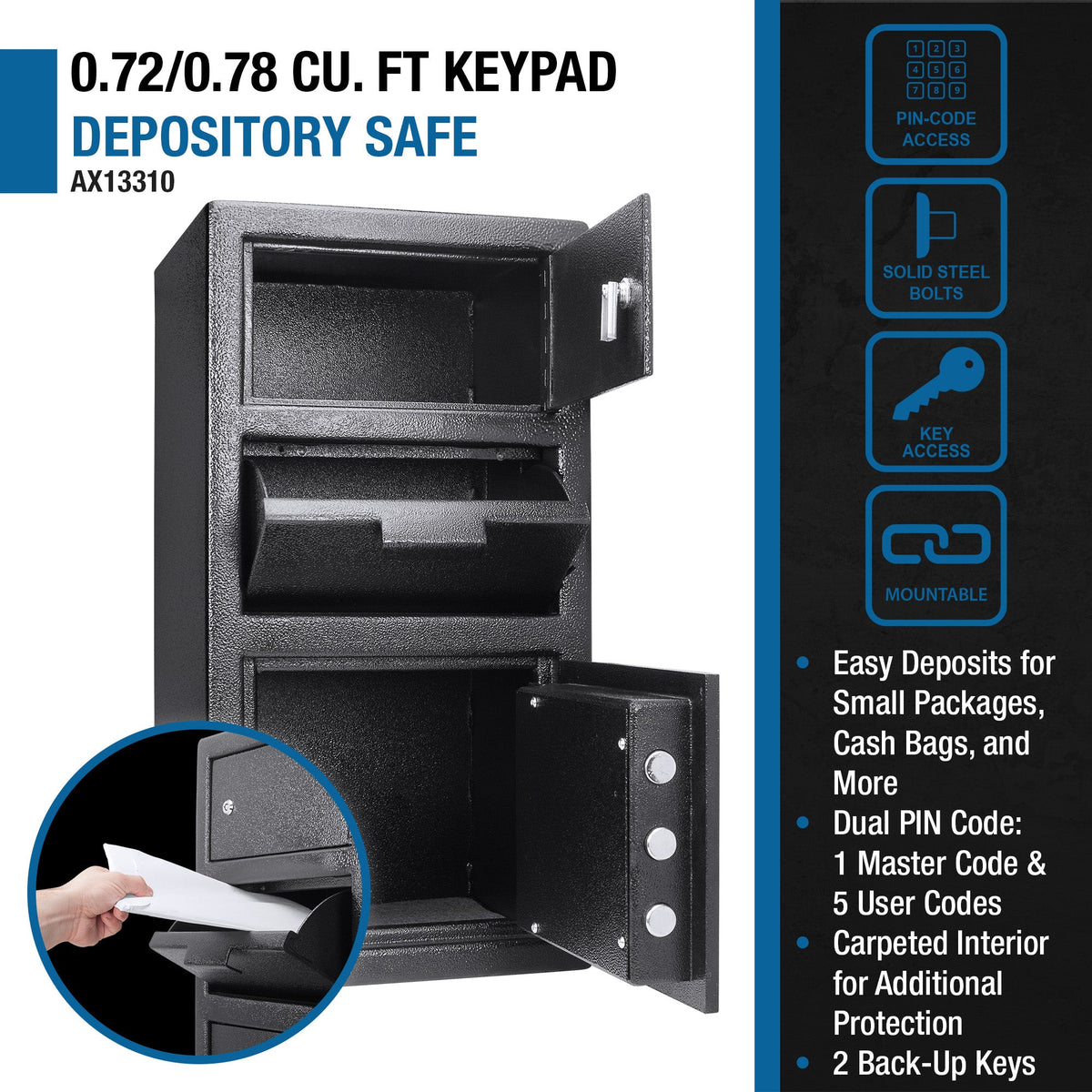 Barska AX13310 Locker Depository Safe – 0.72/0.78 Cu Ft, Digital Keypad