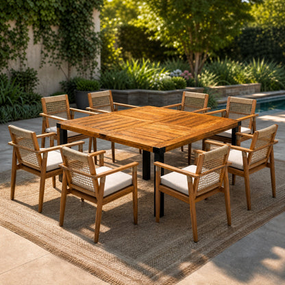 9-Piece Acacia Wood Outdoor Dining Set with 64 Inch Table