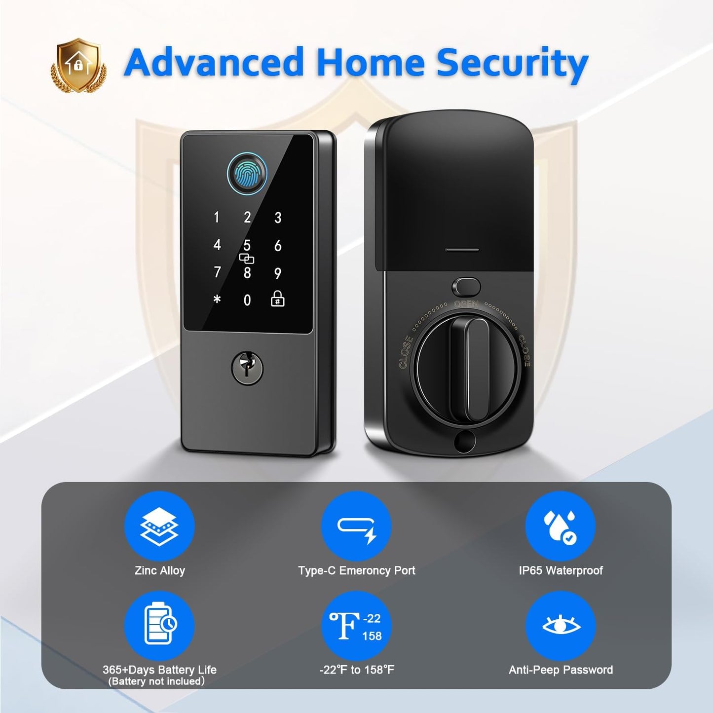 Smart Door Lock Deadbolt, Keyless Entry Door Lock with Fingerprint & Keypad,App Control,Auto Lock,Secure Electronic Digital Lock for Front Door Home Apartment Rental,Easy Installation,Matte Black
