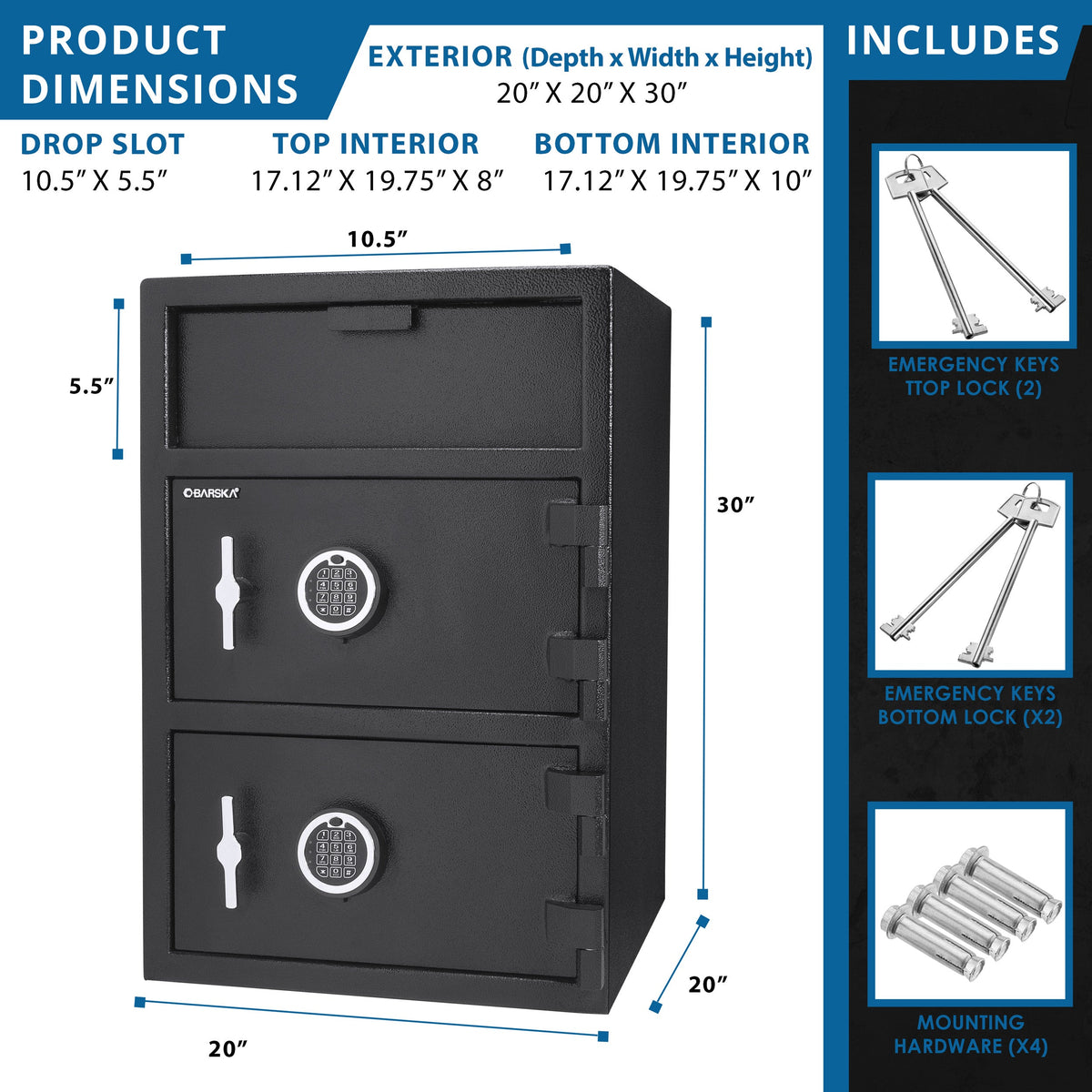 Digital Keypad Depository Safe – 1.62 Cu Ft, 3 Deadbolts