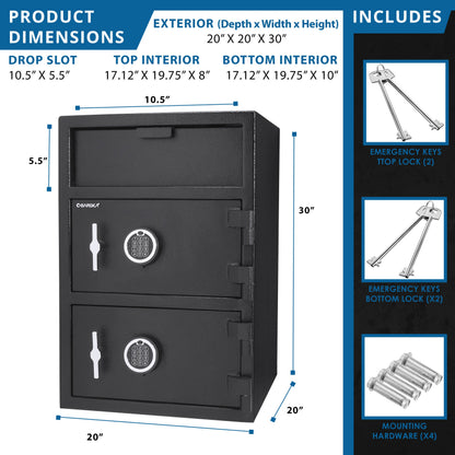 Digital Keypad Depository Safe – 1.62 Cu Ft, 3 Deadbolts